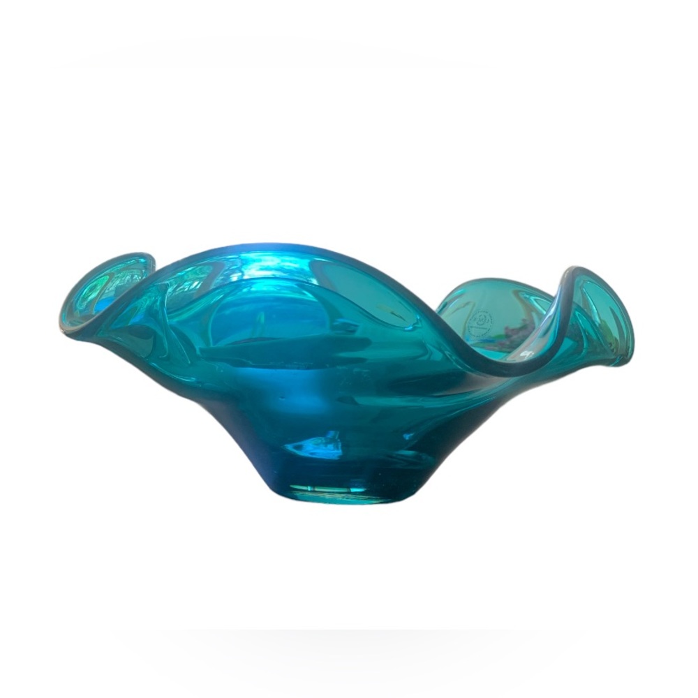 Lenox Organics Wave Beautiful Turquoise Low Bowl  11" Non-Lead Crystal